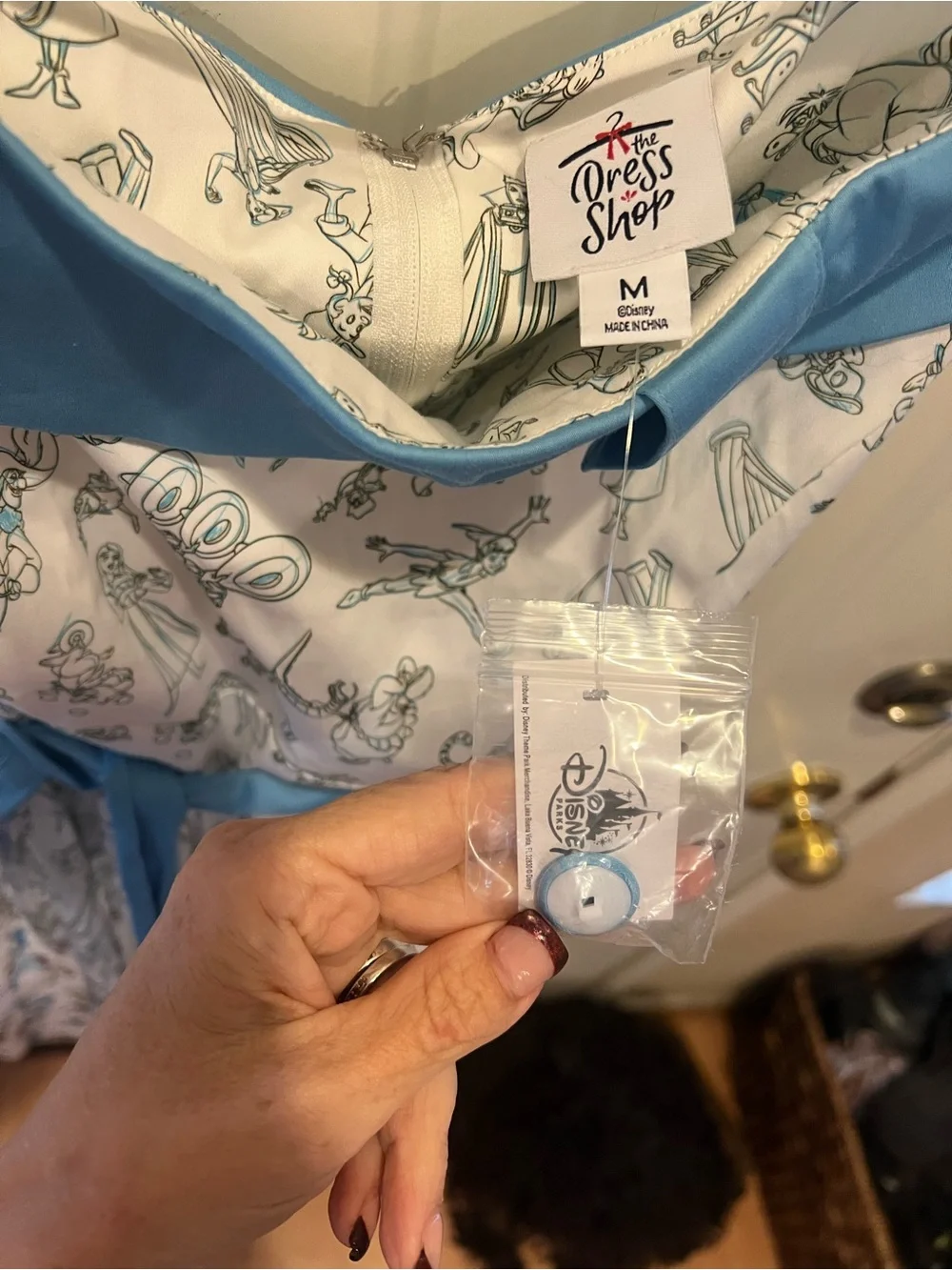 Disney Dress Shop Light Blue & White Character Print Dress with Bow - Picture 1 of 6